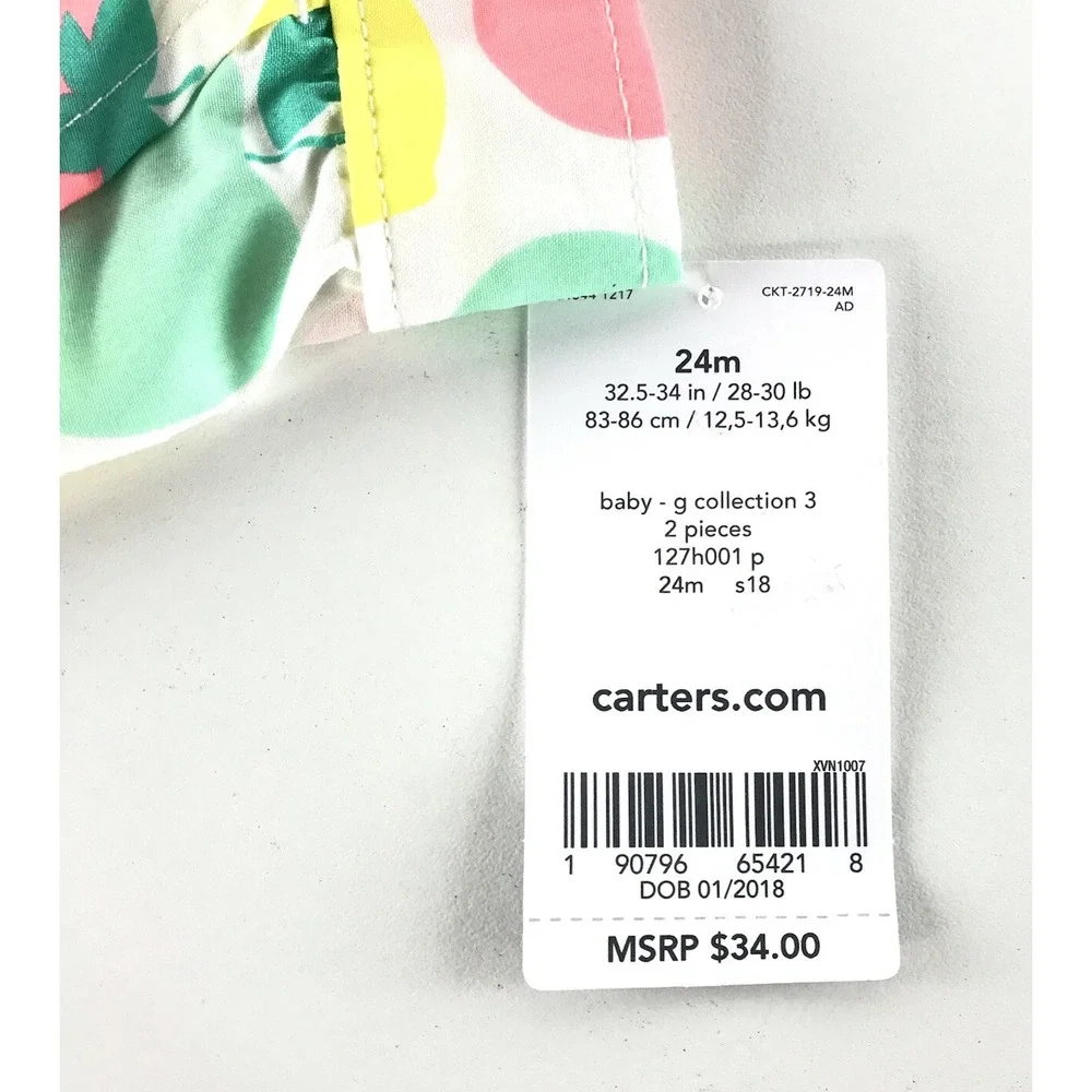 NWT Carter's Shorts Bloomers Fruit Checkered Summer Baby Girls 24 Month Set Of 2